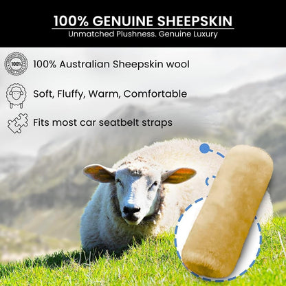 Andalus Brands 2 Pack Genuine Merino Wool Sheepskin Seat Belt Cover – Soft Shoulder Pad, Neck Cushion Protector – Authentic Car Accessories (Pearl)