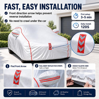 Car Cover for Sedan, Waterproof All Weather Heavy Duty, 360° Underbody Wrap Windproof Design, Quick Install Outdoor Vehicle Cover, Fits 186-193 in