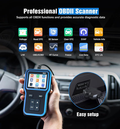 UMEIJA OBD2 Scanner with Upgrade Battery Tester - Diagnostic Tool for Cars That Check Engine Light & Emissions Readiness Read and Clears Vehicle Error Codes for All OBD II Protocol Vehicles Since 1996