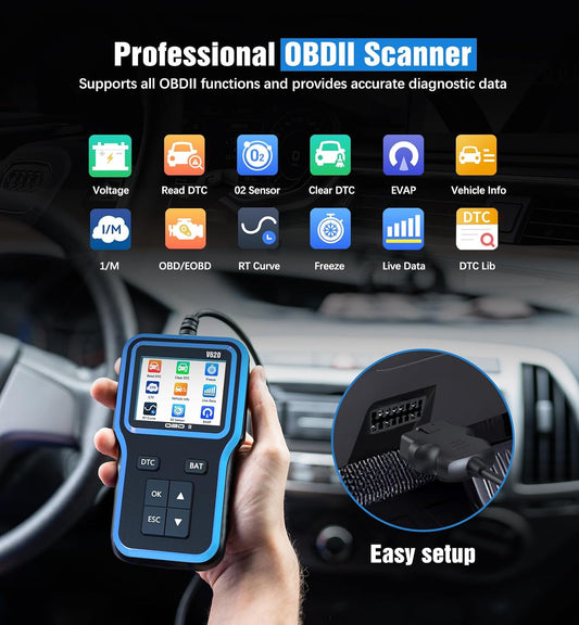 UMEIJA OBD2 Scanner with Upgrade Battery Tester - Diagnostic Tool for Cars That Check Engine Light & Emissions Readiness Read and Clears Vehicle Error Codes for All OBD II Protocol Vehicles Since 1996