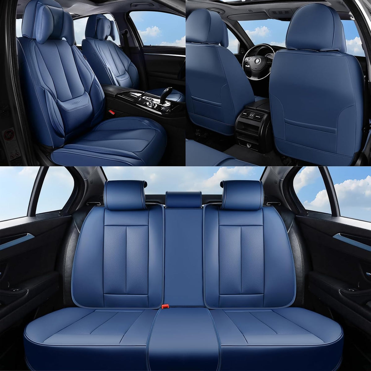 Coverado Seat Covers Full Set, Black Seat Covers for Cars 5 Seats, Car Seat Protector, Waterproof Nappa Leather Car Seat Cushion, Front and Rear Car Seat Cover Fit for Most Sedans SUV Pick-up Truck - Colors A