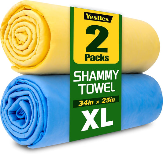 3 Pack Premium XL Shammy Cloth for Car Drying, 34”x25” Chamois Towel for Car, Super Absorbent Shammy Towel for Car, Reusable Soft Car Drying Towels