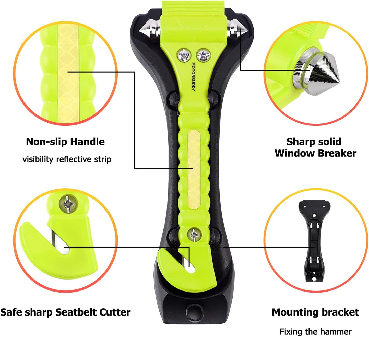 MOTORBUDDY 4-Pack Emergency Escape Hammer Seat Belt Cutter,Auto Car Safety Hammer with Window Glass Breaker，Escape Tool for Car Accidents