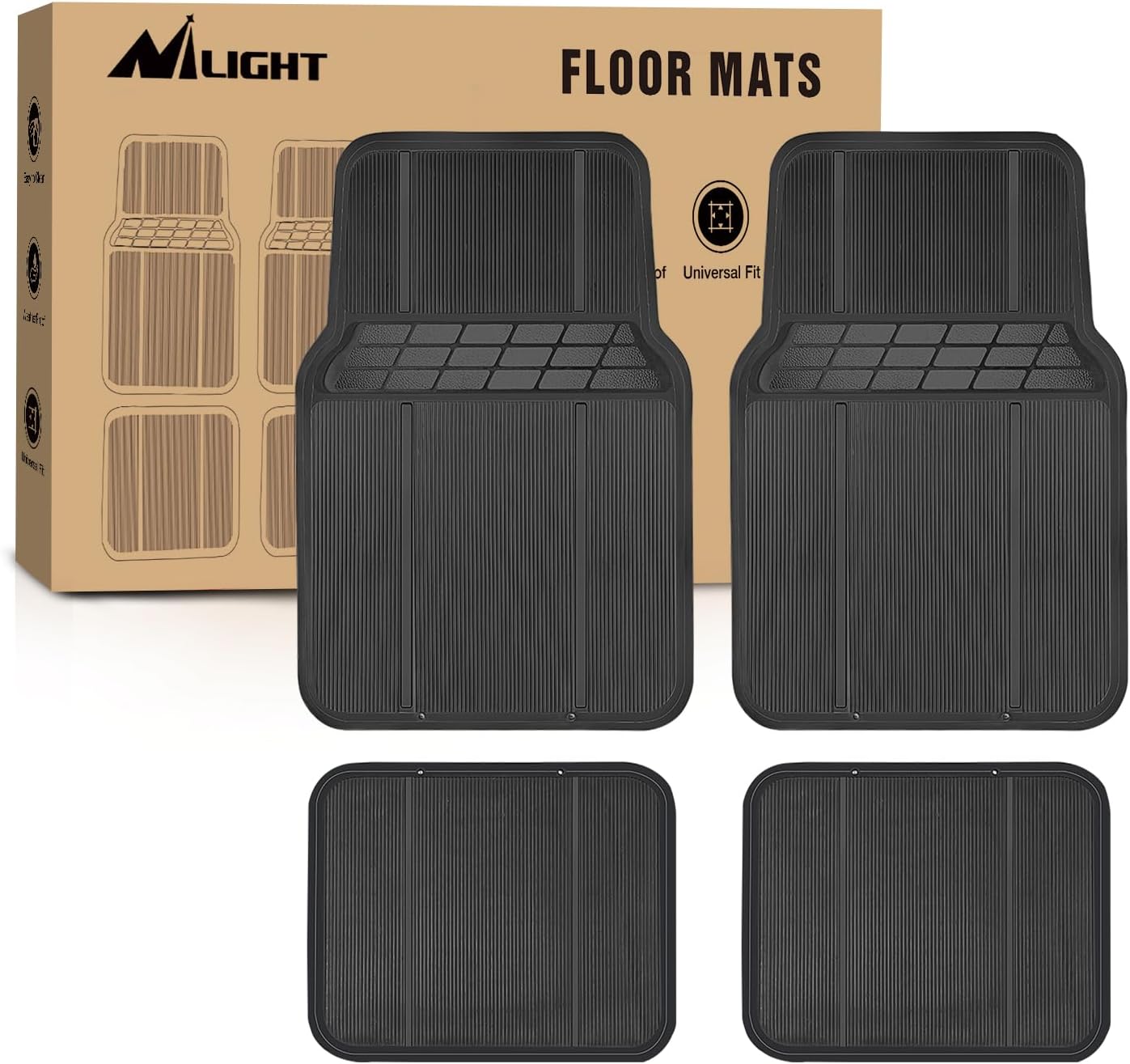 Nilight Rubber Cargo Mats for Cars Trucks SUVs,Universal Trim to fit for Most Vehicles,All Weather Protection Heavy Duty Cargo Liners