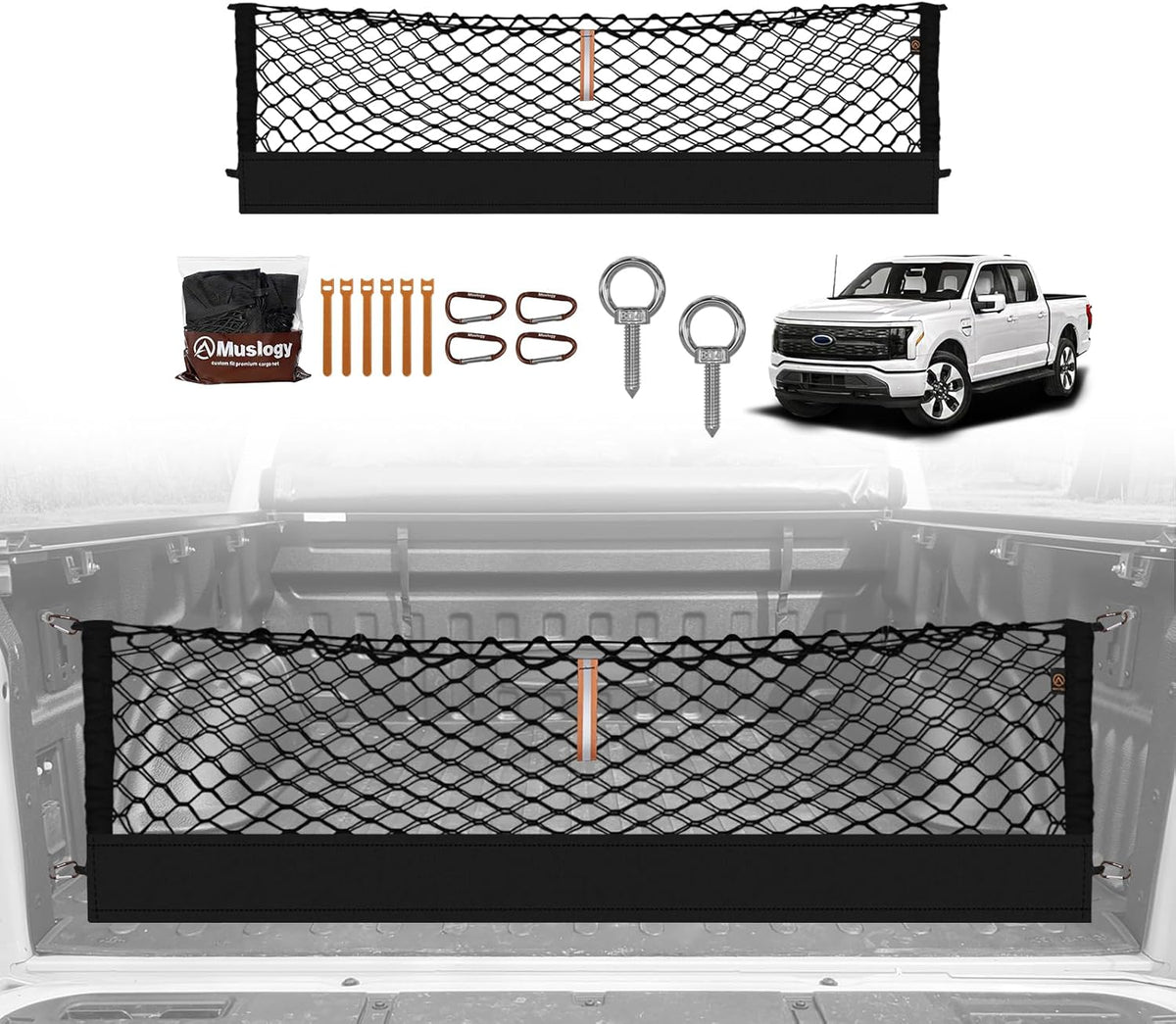 Muslogy Truck Bed Cargo Net Trunk Netting Compatible with 2023-2025 2026 Honda CR-V Accessories, Pickup Cargo Organizer SUV Sedan Storage Net w/Heavy Duty Carabiners - Colors B