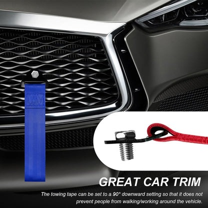 Racing Tow Strap, Stylish JDM Car Bumper Tow Strap Trailer Hook Belt for Decoration, Heavy Duty Nylon Traction Rope Universal Fit for Front or Rear Front Bumper (Black)