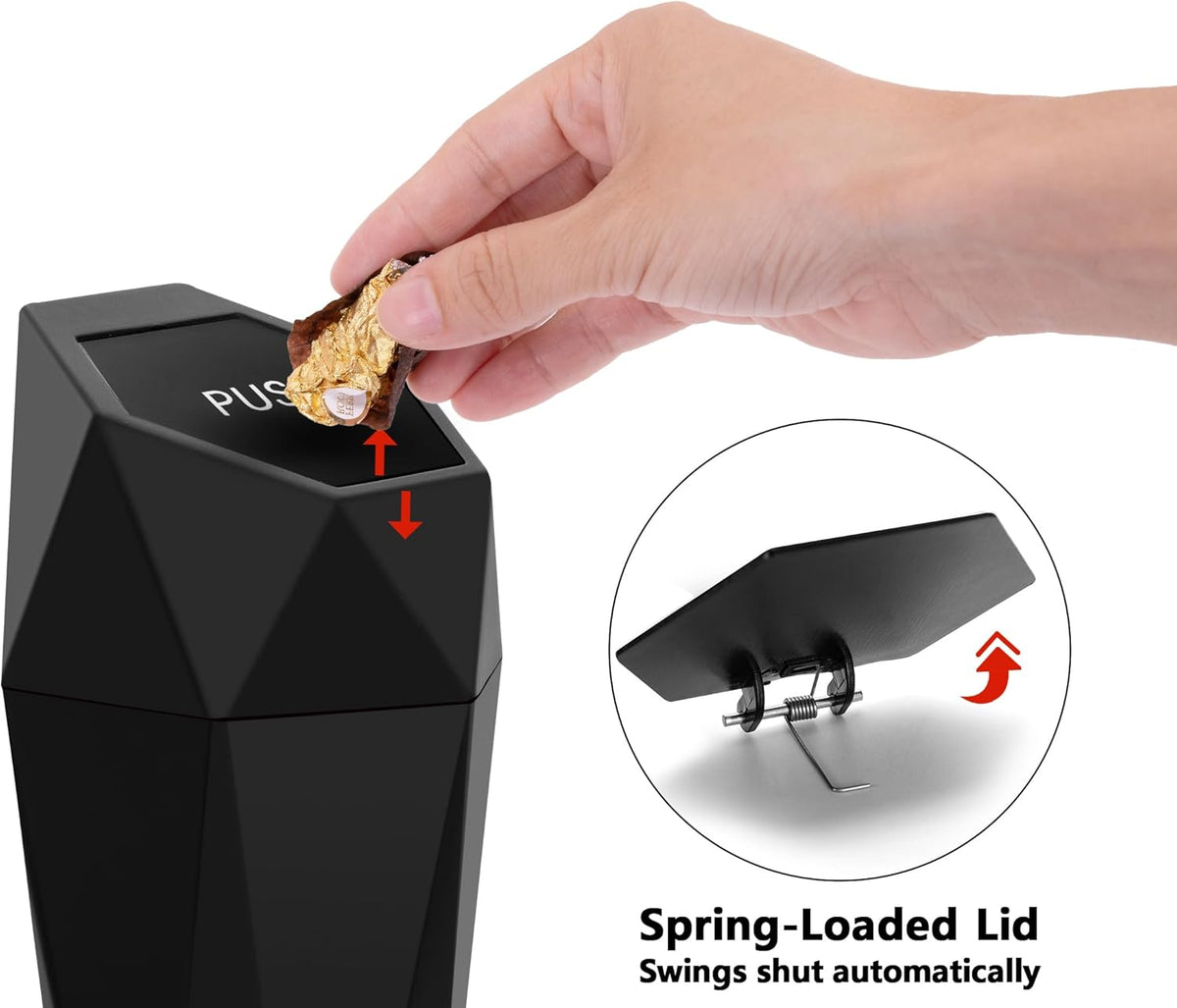 Ginsco Car Trash Can Cup Holder, 2 Pack Mini Trash Can with Lid, Car Accessories for Interior, Leakproof Small Trash Cup for Home with Additional 2 ABS Hooks and 90pcs Trash Bags Black