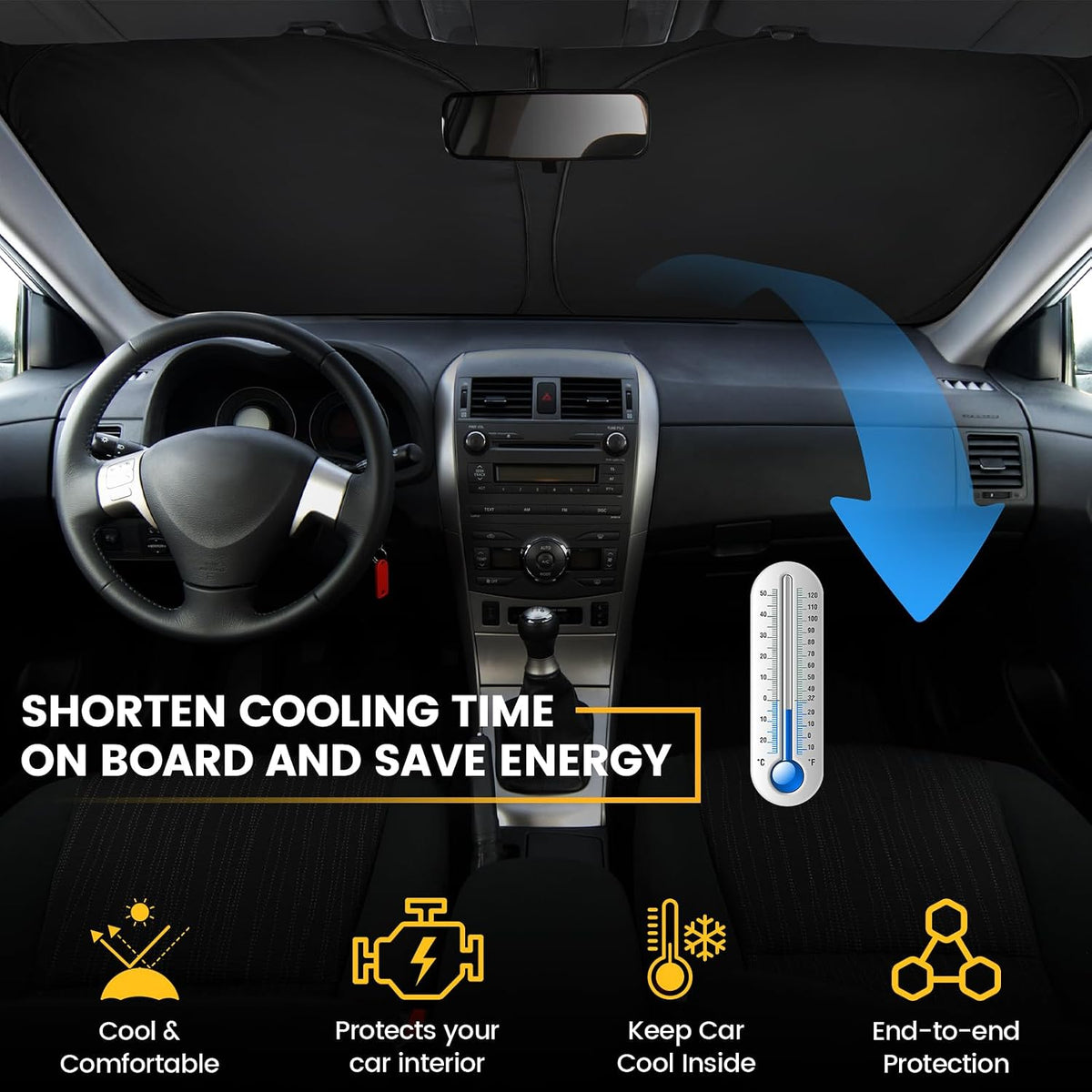 Car Windshield Sun Shade - Foldable Car Sun Shade Windshield for Front Window, Reflector Sunshade Offers Ultimate Protection for Cars Interior (55.2 x 31.5 in)