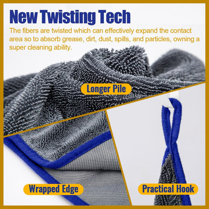 Airlab Microfiber Towels for Cars Wash Drying Thick Plush Cleaning Cloth Auto Detailing Super Absorbent for Interior & Exterior Lint Free, Streak Free, 16" X 16", 800 GSM, Pack of 4