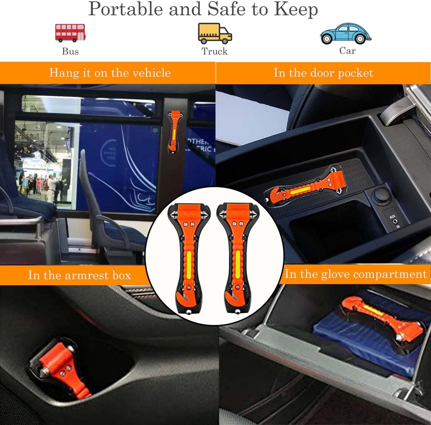 10 Pack Car Safety Hammer, Auto Emergency Escape Tool Car Window Glass Breaker and Seat Belt Cutter for Family Rescue, Car Life Saving Survival Kit