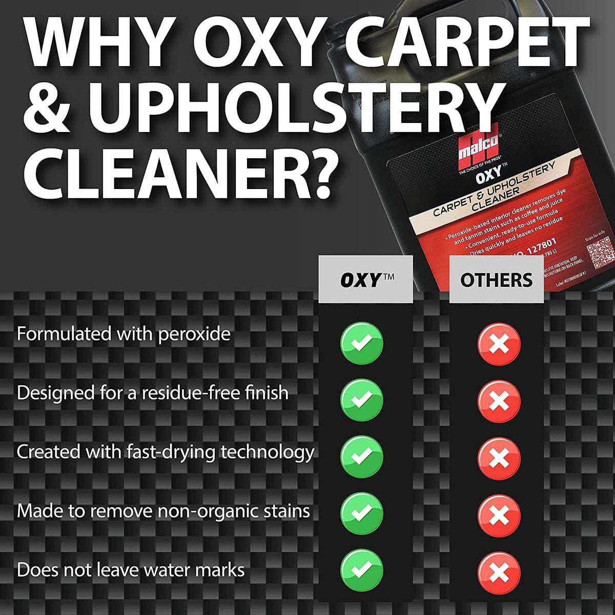 Malco OXY Carpet & Upholstery Cleaner - Stain Remover Spray for Car Interior Fabric/Cleans the Toughest Vehicle Stains/Deep Cleaning Liquid Formula / 1 Gallon (127801)