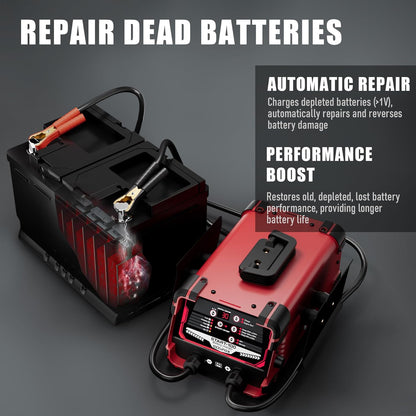 12V/24V Car Battery Charger & Engine Starter – Up to 30A Fast Charging, 130A Cranking Amps, Auto Maintainer, Desulfator, Repair & Winter Mode for AGM, Gel, Deep Cycle Batteries