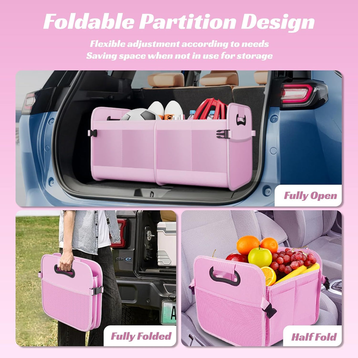Sposuit Trunk Organizer for Car - 70L Collapsible Car Storage with 11 Pockets & Reinforced Handles, SUV Trunk Organizers for Grocery Cargo(Black)