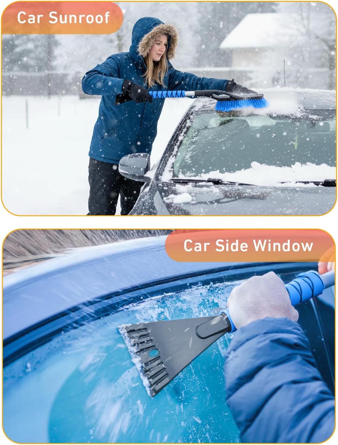 EcoNour 27" Car Snow Brush and Ice Scrapers for Car Windshield (2 Pack) | Scratch Free Bristle Head Snow Brush & Tough Window Snow Scraper with Aluminium Body | Snow Removal Winter Car Accessories