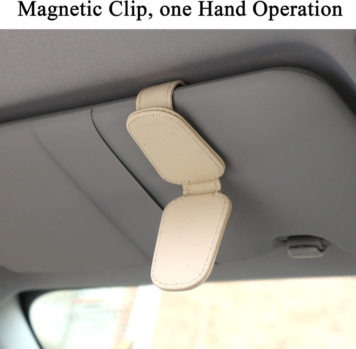 KIWEN Sunglasses Holders for Car Visor, Magnetic Leather Glasses Eyeglass Clip for Car, Ticket Card Clip Sunglasses Mount, Car Visor Accessories Gadgets (1, Black)