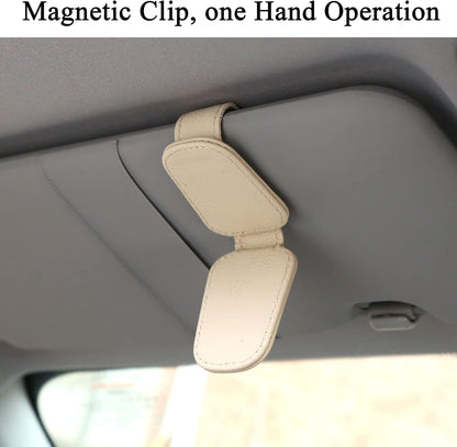 KIWEN Sunglasses Holders for Car Visor, Magnetic Leather Glasses Eyeglass Clip for Car, Ticket Card Clip Sunglasses Mount, Car Visor Accessories Gadgets (1, Black)