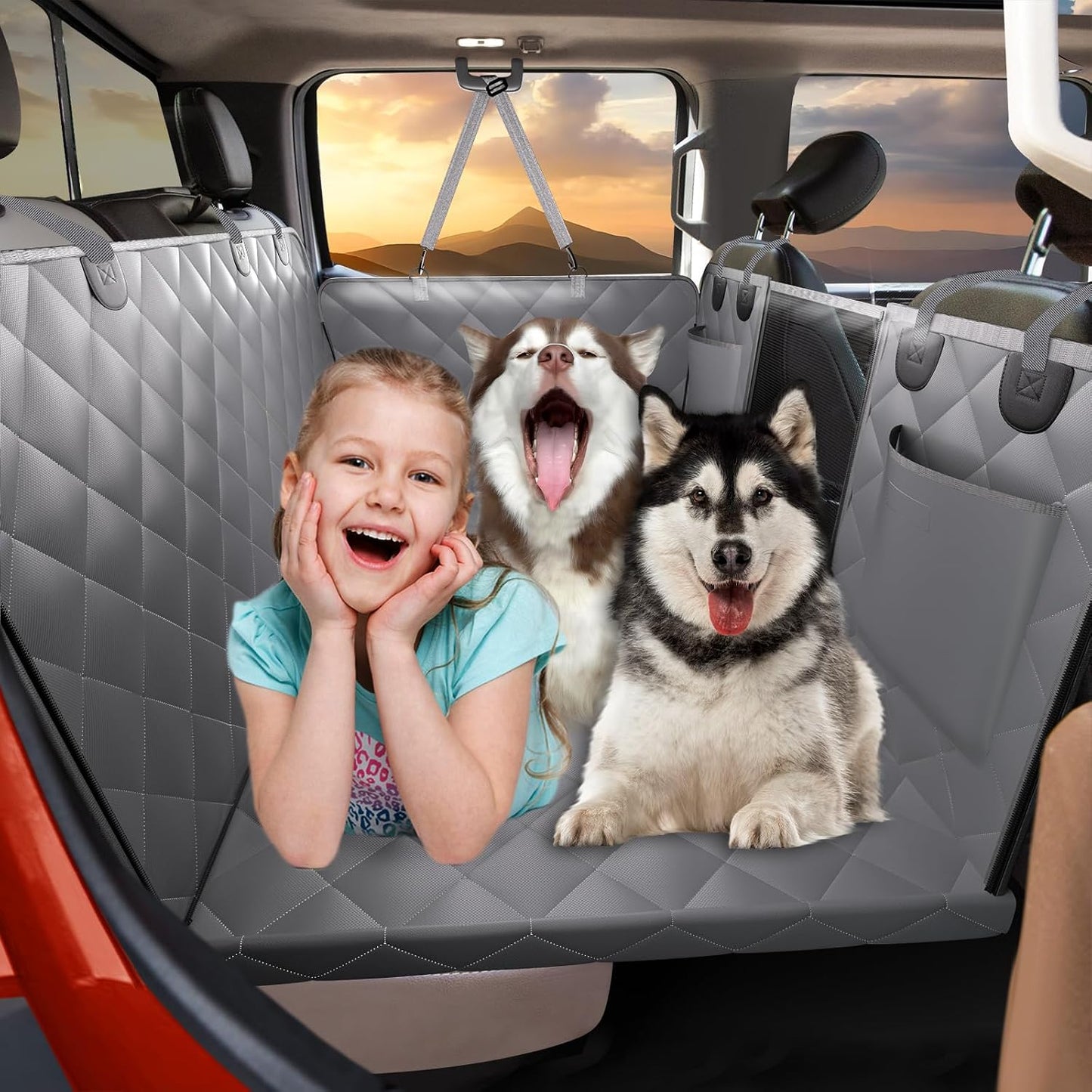 Back Seat Extender for Dogs-Large Space, Dog Car Seat Cover Hard Bottom Holds 420lbs, Sturdy Backseat Extender for Dogs,Upgraded Waterproof Pet Car Bed Dog Hammock for Car, SUV,Truck, Black
