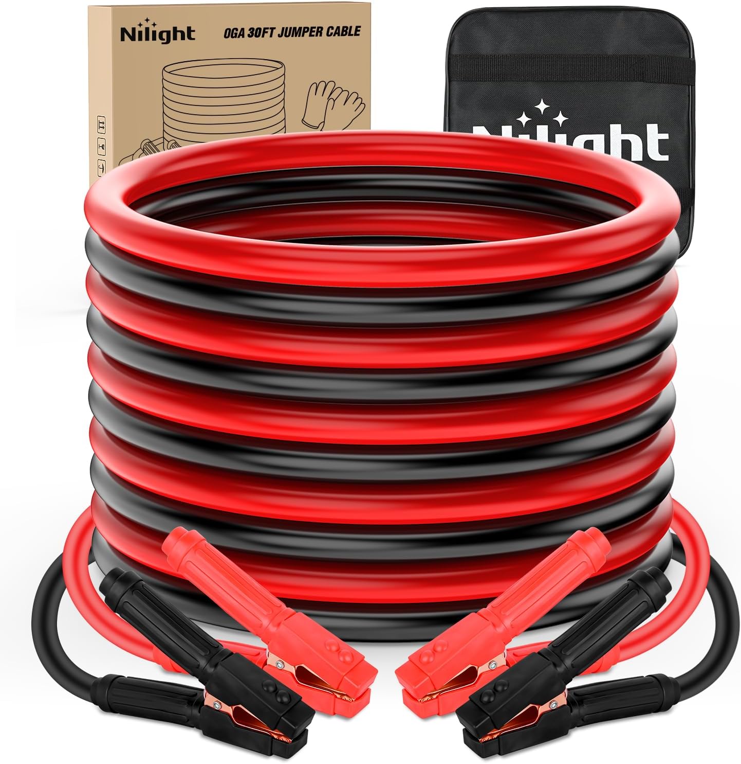 Nilight Jumper Cables for Car Battery 8 Gauge 12 FT Booster Cable Heavy Duty 250 A CCA with Carrying Bag Jump Start Emergency Kit Pickup Vans SUV Sedan Motorcycle