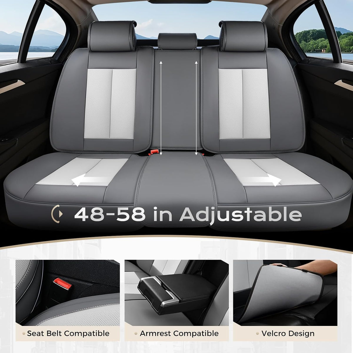 Coverado Seat Covers Full Set, Black Seat Covers for Cars 5 Seats, Car Seat Protector, Waterproof Nappa Leather Car Seat Cushion, Front and Rear Car Seat Cover Fit for Most Sedans SUV Pick-up Truck - Colors B