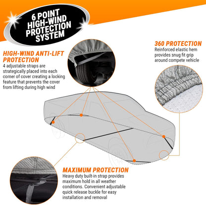 Armor All Heavy Duty Premium All-Weather SUV Car Cover by Season Guard; Max Protection from Sun Rain Wind & Snow for SUV or CUV up to 205" in Length; Indoor & Outdoor Covers; Grey