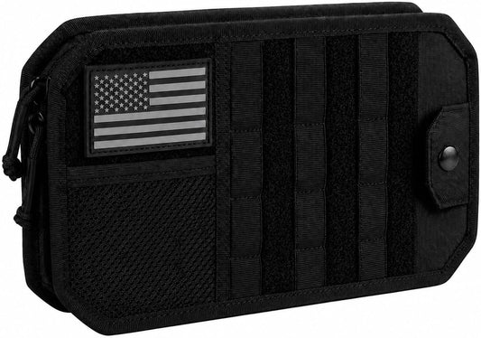 MOLLE Car Sun Visor Organizer with Semi-Rigid Panel, Zipper Storage Pouch & Glasses Holder, Adjustable Straps for Police Gear, Overland Accessories, Fits Most Cars, Trucks, SUVs, Jeeps,Pickups