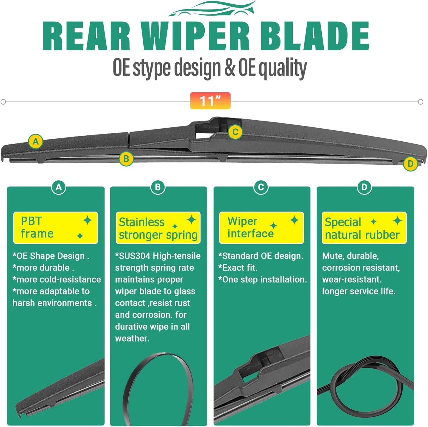 26" 16" 11" Windshield Wiper Blades Replacement for Chevrolet Chevy Trax 2024 2025 2026 Premium All Weather Front Rear Wipers Set - OEM Quality (Pack of 3) - Colors A