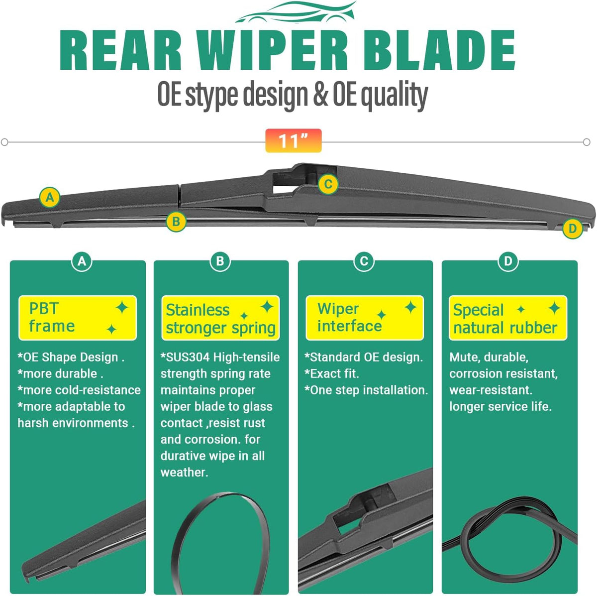 26" 16" 12" Windshield Wiper Blades Replacement for Toyota RAV4 2019 2020 2021 2022 2023 2024 2025 RAV 4 / Mazda 5 2006-2015 Premium All Weather Front Rear Wipers Set - OEM Quality (Pack of 3) - Colors C