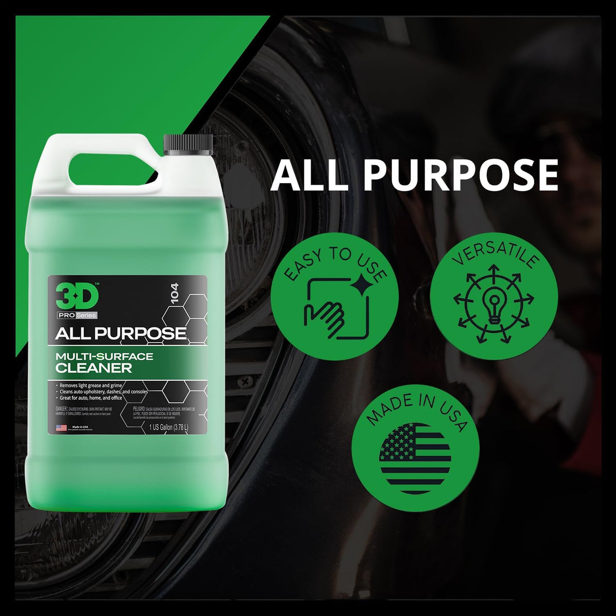 3D All Purpose Cleaner – High-Performance Interior & Exterior Car Cleaner for Vinyl, Leather, Plastic, Fabric, Carpet & More - 16 oz
