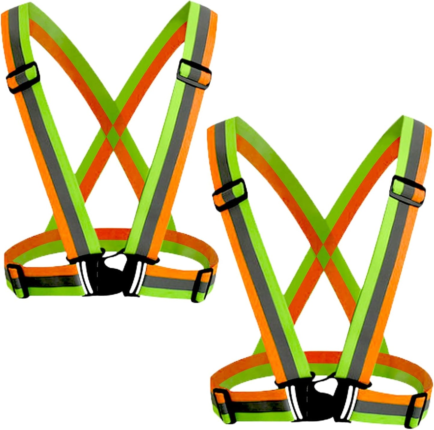 Reflective Safety Vest 2pcs - High Visibility Vest Adjustable Straps for Outdoor Jogging, Cycling, Walking and Riding