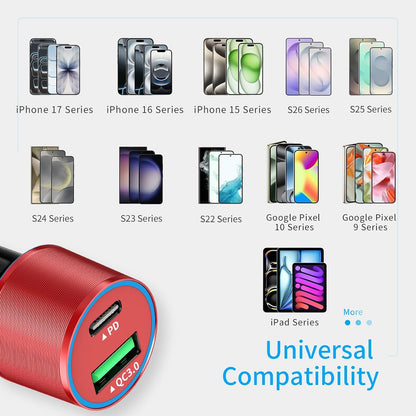 67.5W Car Charger USB C Super Fast Charging, 45W USBC & QC3.0 Port Plug for iPhone 17 Pro Max/Air/16/15/iPad, Samsung S26/S25 Android Cell Phone, Dual 12V Cigarette Lighter Adapter+ 3.3ft Type C Cable