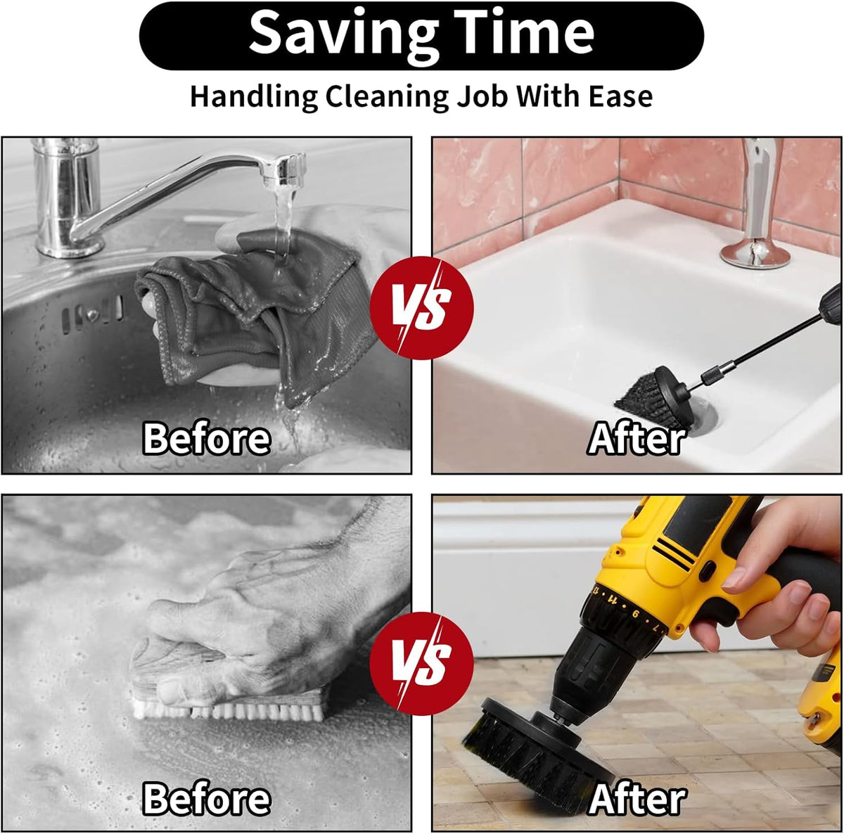 8 Pcs Drill Brush Attachment Set, Power Cleaning Scrub Brush Kit with Extend Long Attachment, All Purpose Drill Scrub Brushes for Car, Grout, Floor, Tub, Bathroom and Kitchen (Yellow)