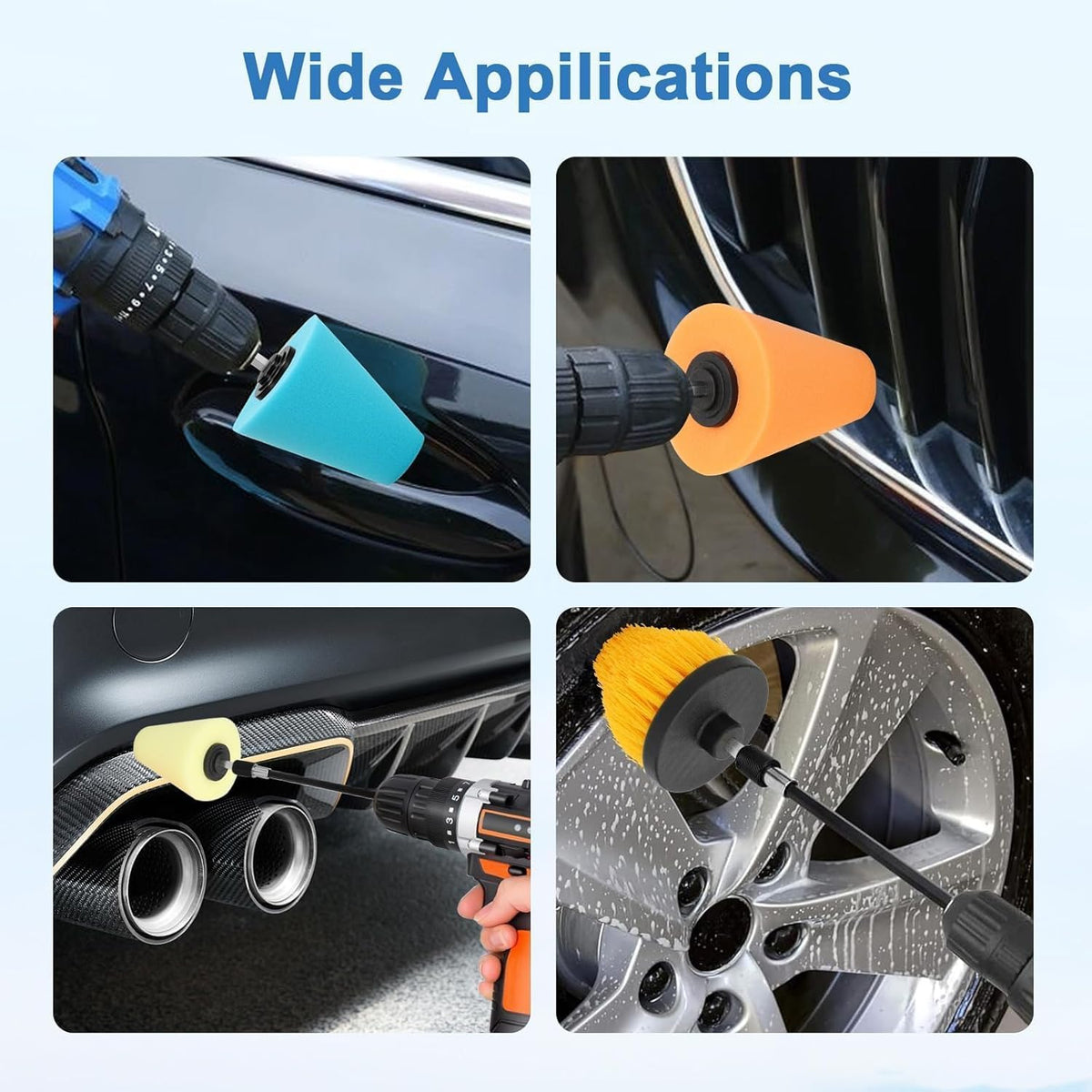 Linkstyle 5PCS Drill Polishing Ball Set, Car Wheel Polisher Sponge Pad Kit with Long Extension Pole & Cleaning Brush, Buffing Ball for 1/4" Hex Drill, Car Rim and Metal Surface Polishing Tool
