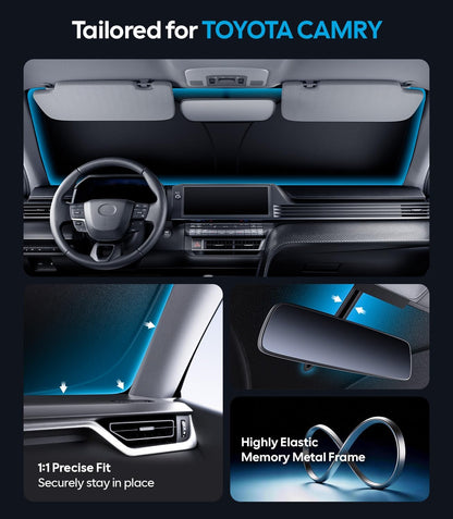 Wigoo Tesla New Model Y Accessories Windshield Sunshade [OEM Design, 100% Sun Blockage] Foldable Heat Insulation Sunshade with Storage Bag, for Model Y 2020~2026 (Juniper), Silver Coating - Colors A