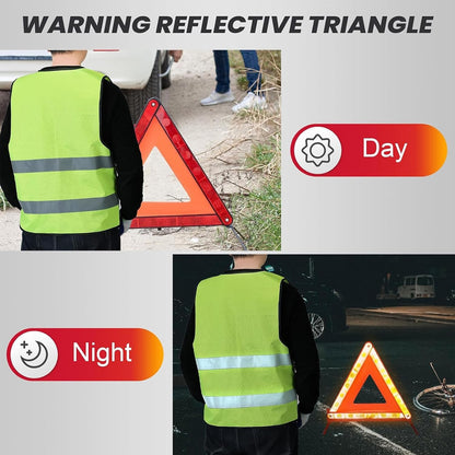 DASBET 3 Pack Emergency Warning Triangles with 2 Pack Reflective Vest Kit | Roadside Safety Triangle, Foldable Warning Reflective Triangle with Case for Vehicles Breakdown & Emergencies