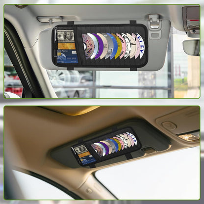 CD Visor Holder for Car, Large Capacity CD & DVD Visor Case, Vehicle Visor Storage Organizer with 12 Disc Sleeves, 1 Mesh Pocket 1 Pen Holder and & Elastic Band (Black)