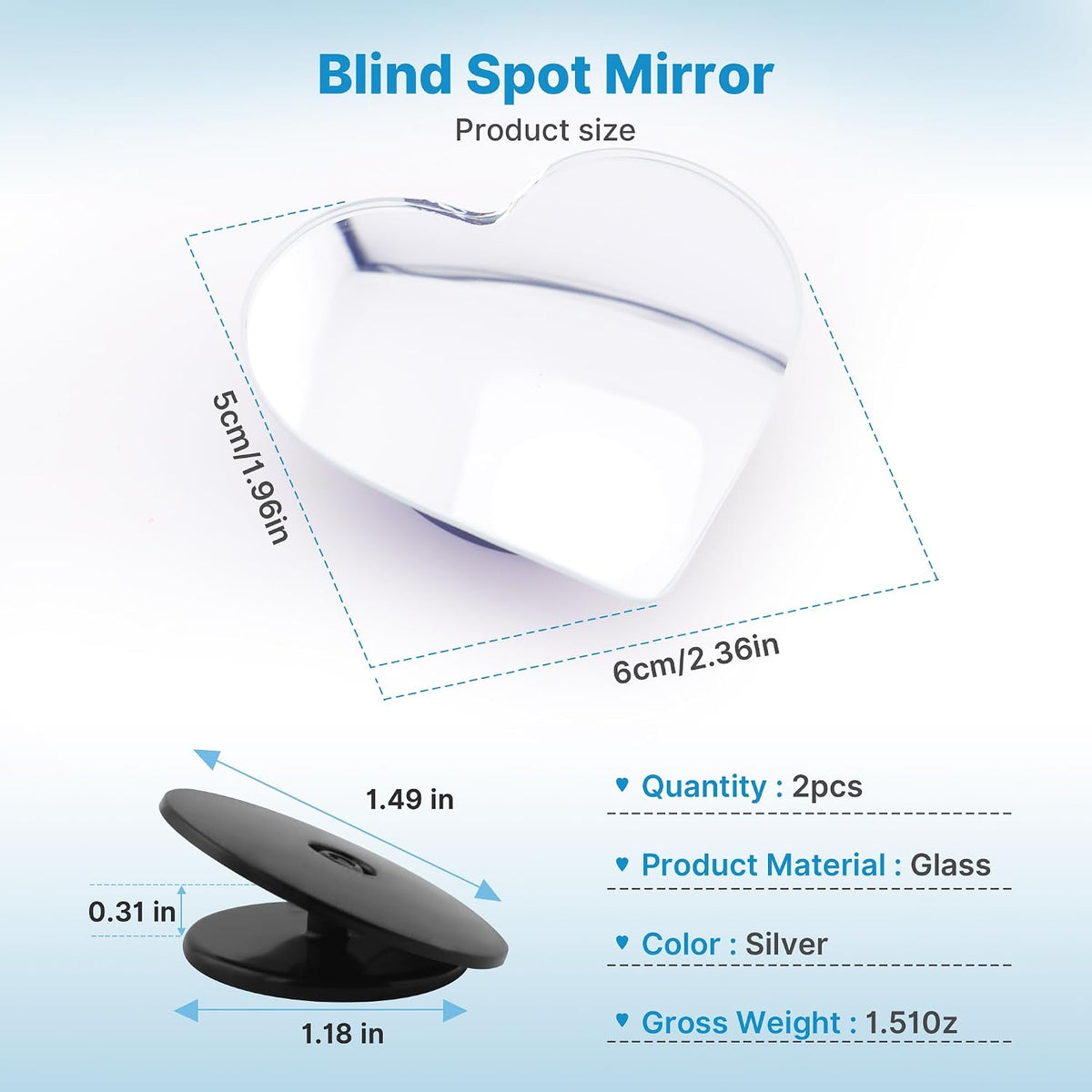 CUNCUI 2pcs Fan Shaped Blind Spot Mirror, 360 Degree Adjustabe HD Glass Blind Spot Mirrors, Frameless Convex Rear View Mirror, for any Car, Van, Suv and Trucks.