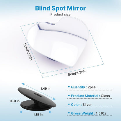 CUNCUI 2pcs Fan Shaped Blind Spot Mirror, 360 Degree Adjustabe HD Glass Blind Spot Mirrors, Frameless Convex Rear View Mirror, for any Car, Van, Suv and Trucks.
