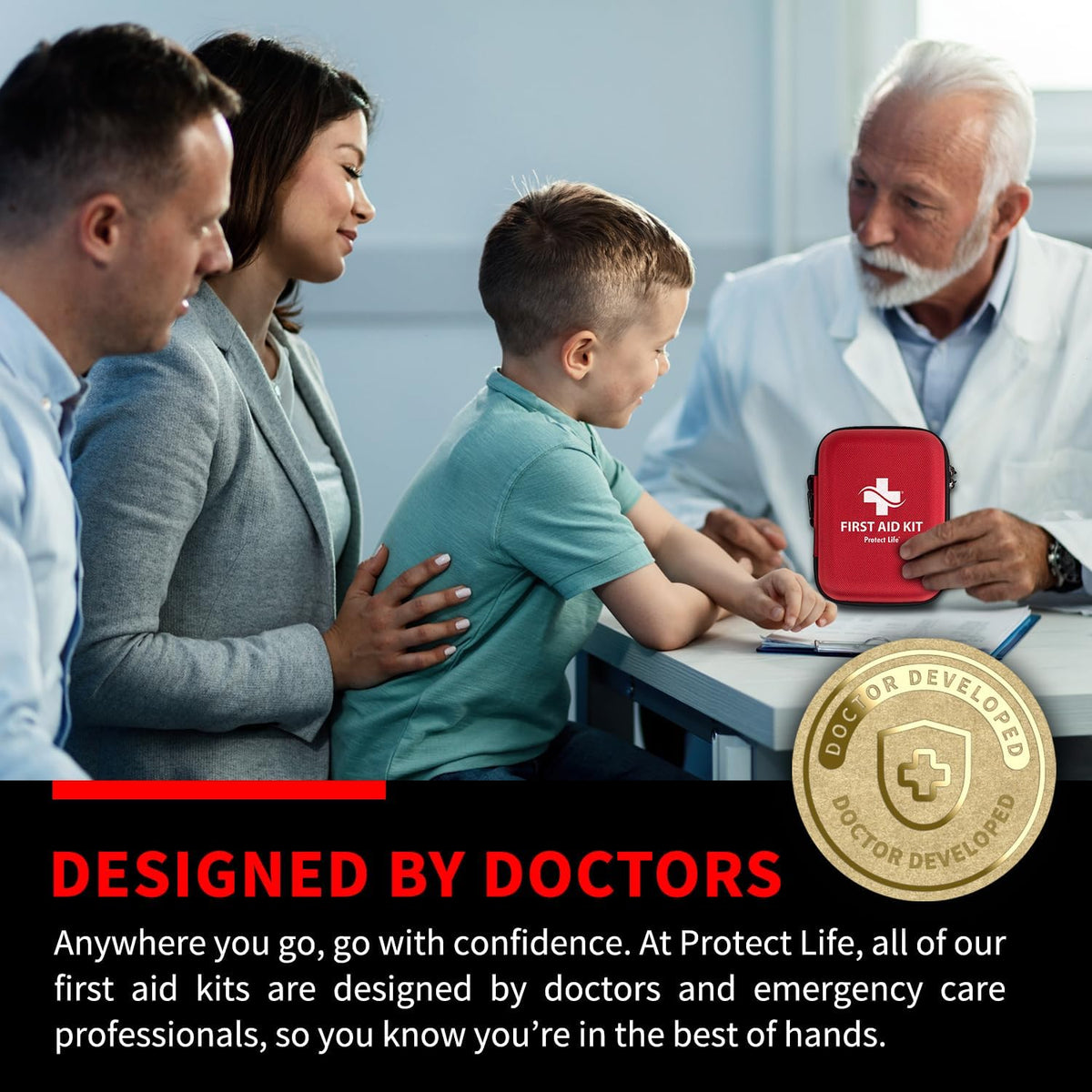 Protect Life Doctor Developed Mini First Aid Kit, 100 Piece Waterproof Emergency Kit for Car, Boat, Camping & Travel, Includes Emergency Blanket, Tourniquet & First Aid Guide