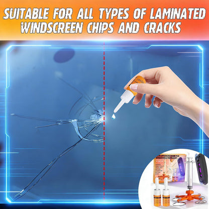 Windshield Repair Kit, Windshield Crack Repair Kit with Suction Cup Curing Light, 2 Pcs Car Glass Repair Kit Quick Fix for Chips & Cracks, Windshield Chip Repair Kit, Automotive Nano Fluid (Mandarin)
