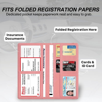 LINTRU Car Insurance and Registration Card Holder, Fits Folded Registration Papers, Double-Stitched Rigid Backing, Secure Elastic Closure, Vehicle Document Organizer, Car Accessories for Men & Women