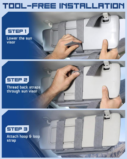 Molle Car Sun Visor Organizer with Zipper Storage Pouch & Glasses Holder, Auto Semi-Rigid MOLLE Panel for Police Gear & Overland Accessories, Fit Most Cars, Trucks, Patrols & Vans