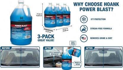 (6 Gallons) - Power Blast Windshield Washer Fluid, -20°F Protection, Blue, 1 Gallon Jug, Ready to Use (6 GALLONS, Blue Power Blast -20°F)