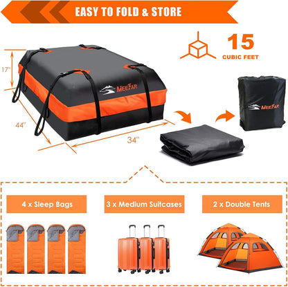 MeeFar Rooftop Cargo Carrier Car Roof Bag 21 Cubic Feet 100% Waterproof Car Top Carrier, Fits All Vehicle with/Without Rack,Include Anti-Slip Mat,10 Reinforced Straps,6 Door Hooks,Luggage Lock