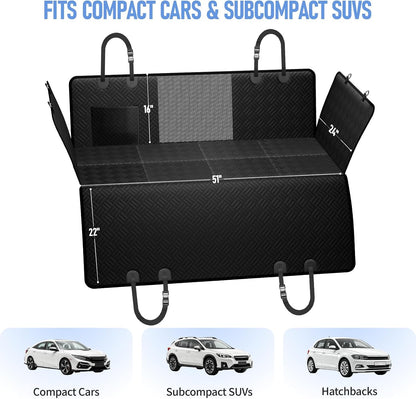 PROZAR Dog Car Seat Cover for Back Seat, Hard Bottom Back Seat Extender, Back Seat Pet Cover for Dogs - Supports 400lbs, Waterproof Heavy Duty Scratch Dog Hammock for Compact Cars/SUVs, 51in