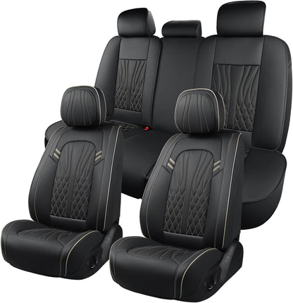 MINGBRON Leather Car Seat Covers,Car Seat Protector Waterproof,Seat Covers Full Set, Car Seat Protectors 5 Seats,Automotive Seat Covers Fit Most Cars Wine Red