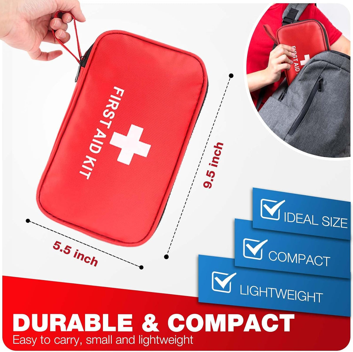 First Aid Kit for Home Car Travel 107 Piece Emergency Kits for Hiking Camping Small Trauma Kit for Boat Vehicle Lightweight Compact Pocket Aid Kit for Sports Outdoor Survival