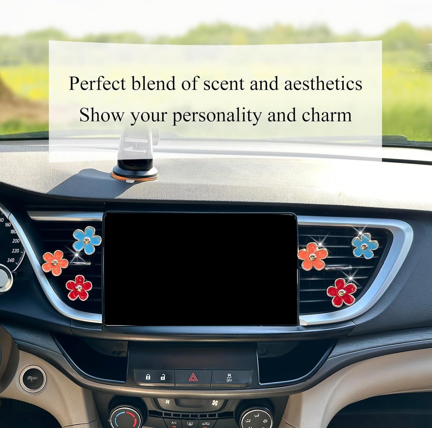 ORIESSE 6pcs Flowers Car Air Freshener Vent Clips Purple White Daisy Air Vent Clip Car Accessories for Women 3.3cm/3cm Flower Vehicle Interior Decor Refillable Diffuser