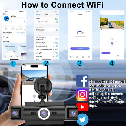 1080P Dual Dash Camera for Car Front and Inside Dashcam Car Security Video Recorder,170°Wide Angle Vehicle Cam,WDR,G-Sensor,2’’ IPS Screen,Loop Recording,Night Vision (Dual Dash Cam Without Card)