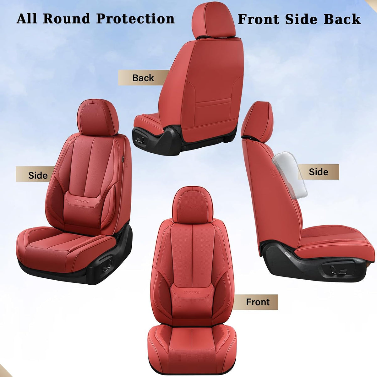 Coverado Seat Covers Full Set, Black Seat Covers for Cars 5 Seats, Car Seat Protector, Waterproof Nappa Leather Car Seat Cushion, Front and Rear Car Seat Cover Fit for Most Sedans SUV Pick-up Truck - Colors A