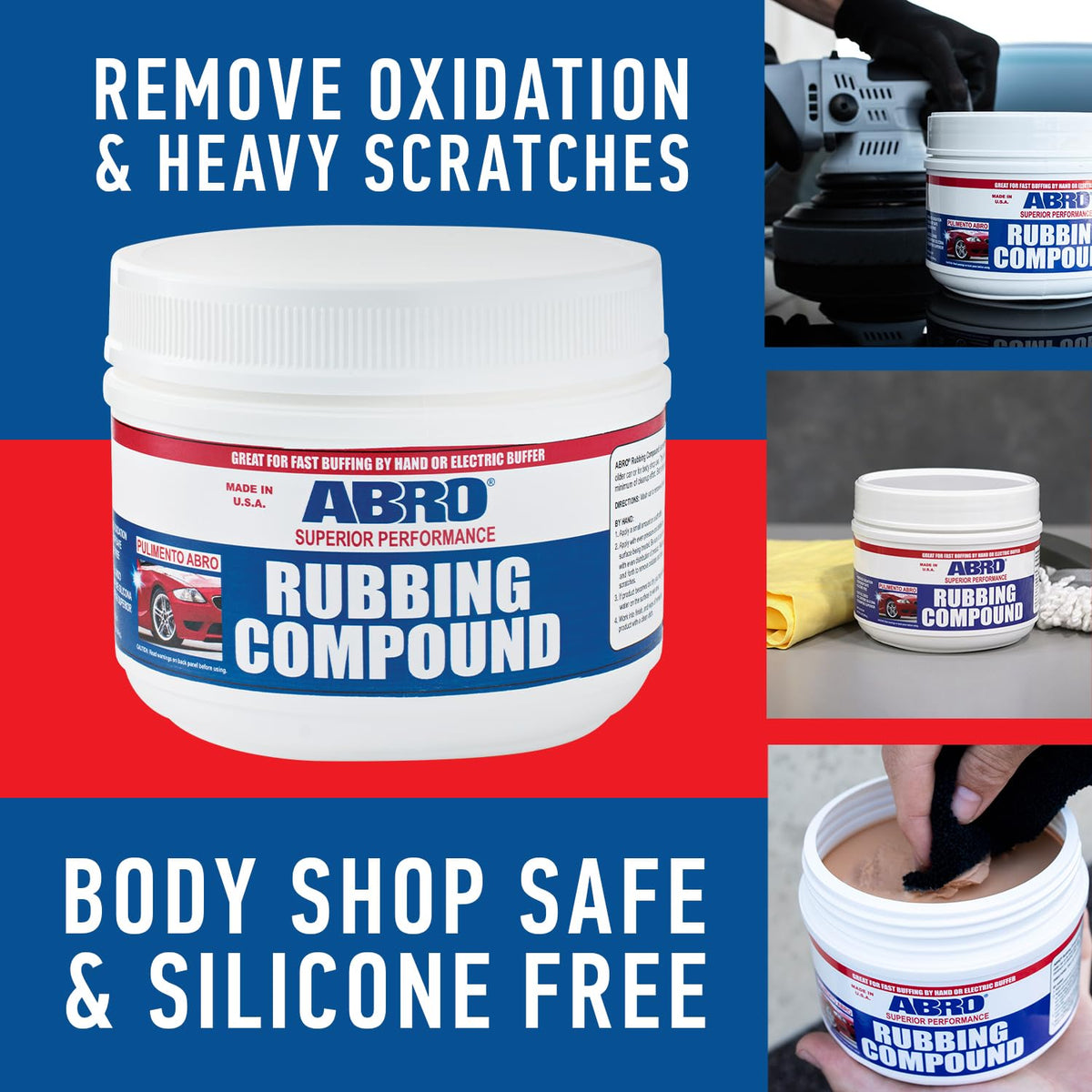 ABRO Polishing Compound 10 oz — Fine Cut Car Polish & Scratch Remover for Vehicles, Oxidized Paint, Swirl Marks, Scuffs, Dull Finish, Buffing & High-Gloss Auto Detailing